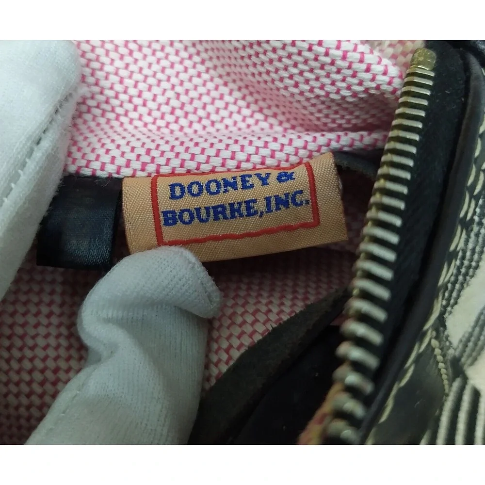 Dooney & Bourke Black White Checker Canvas Leather Trim Top Handle Satchel Bag